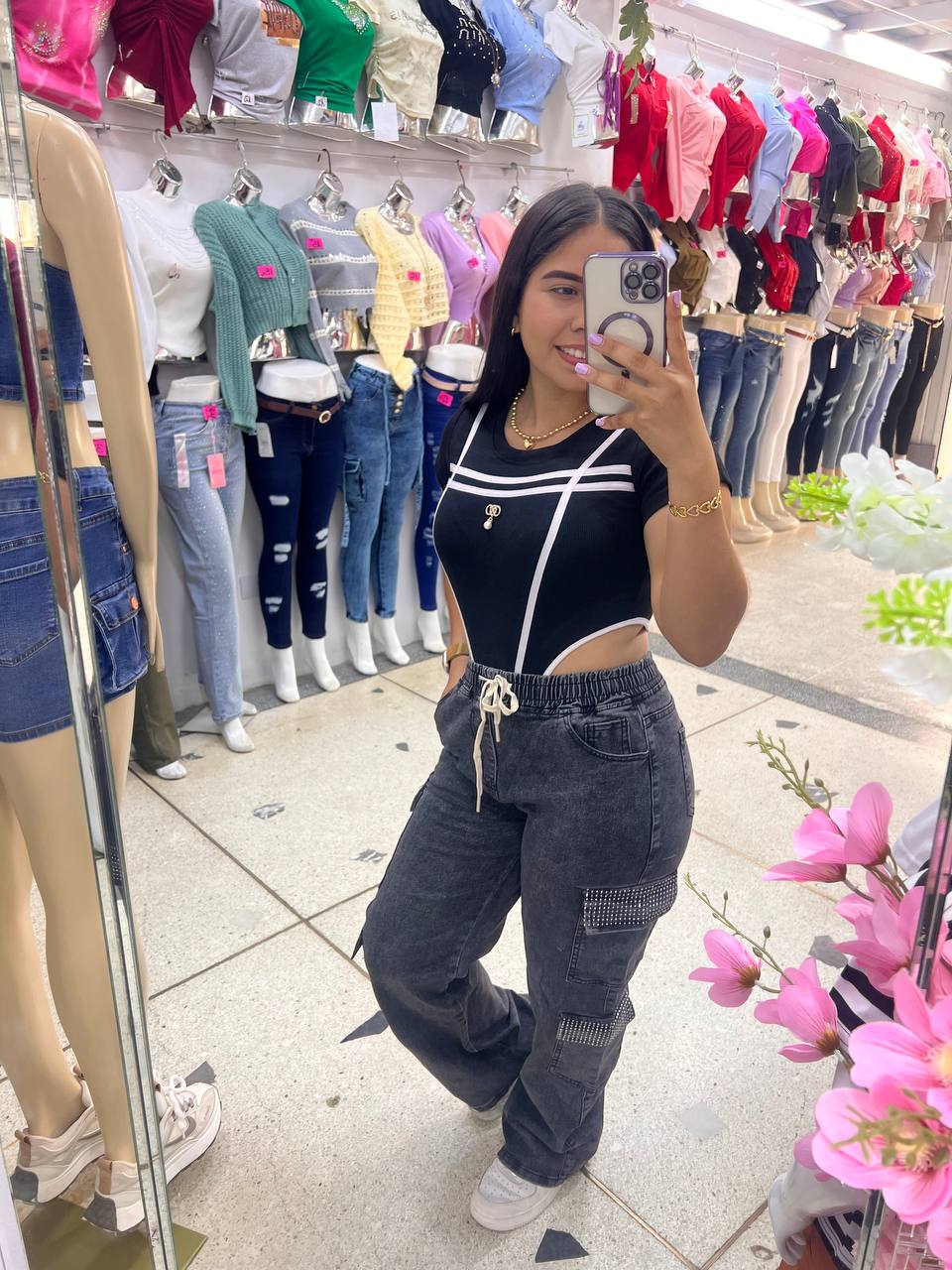 Pantalon cargo brillo